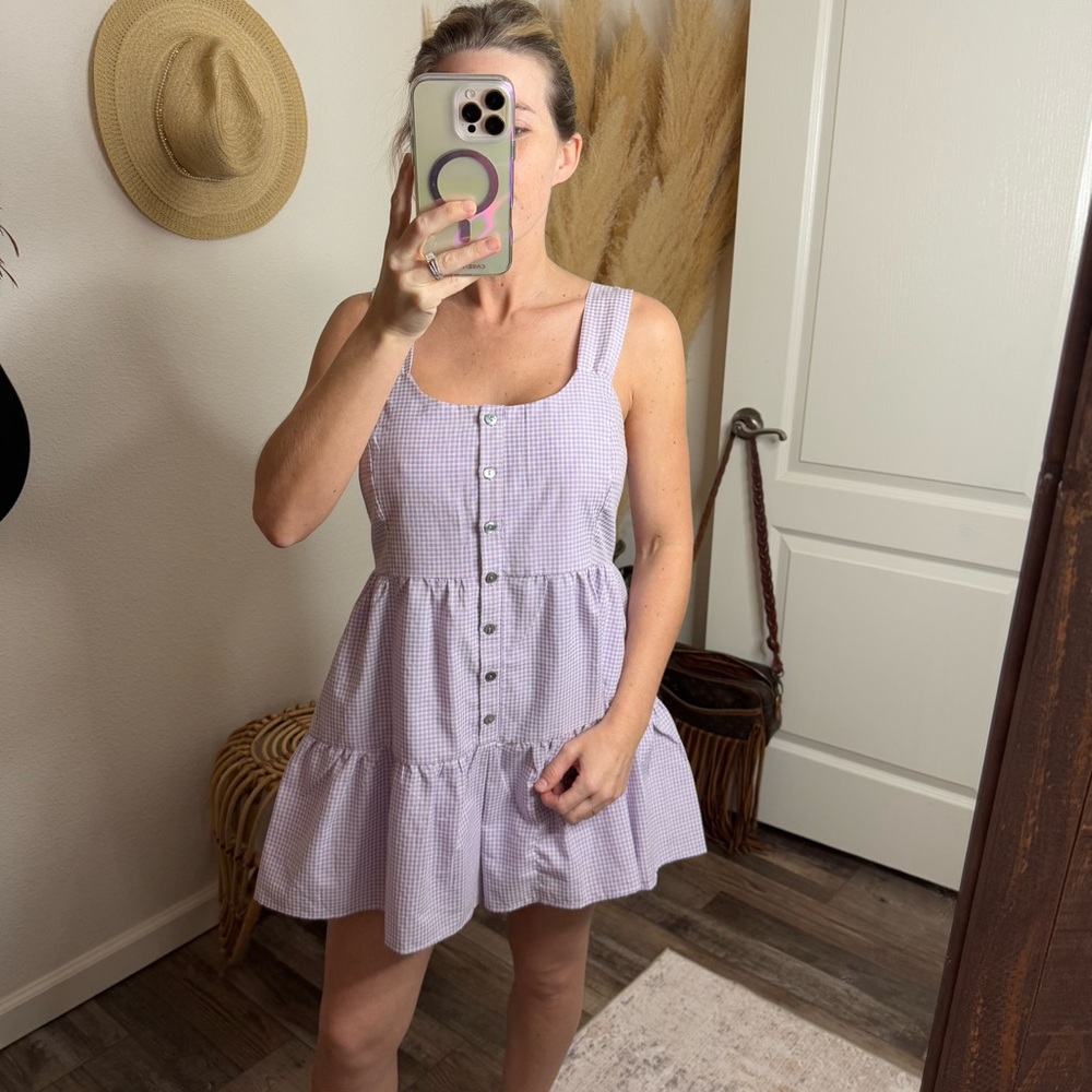 Women's Plaid Tiered Button Up Romper Size Small